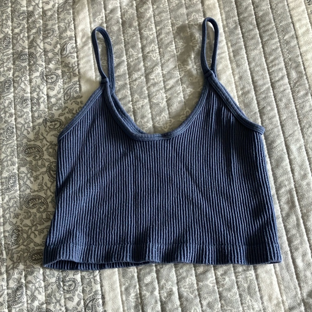 Blue Ribbed Women's Top - Picture 3 of 4